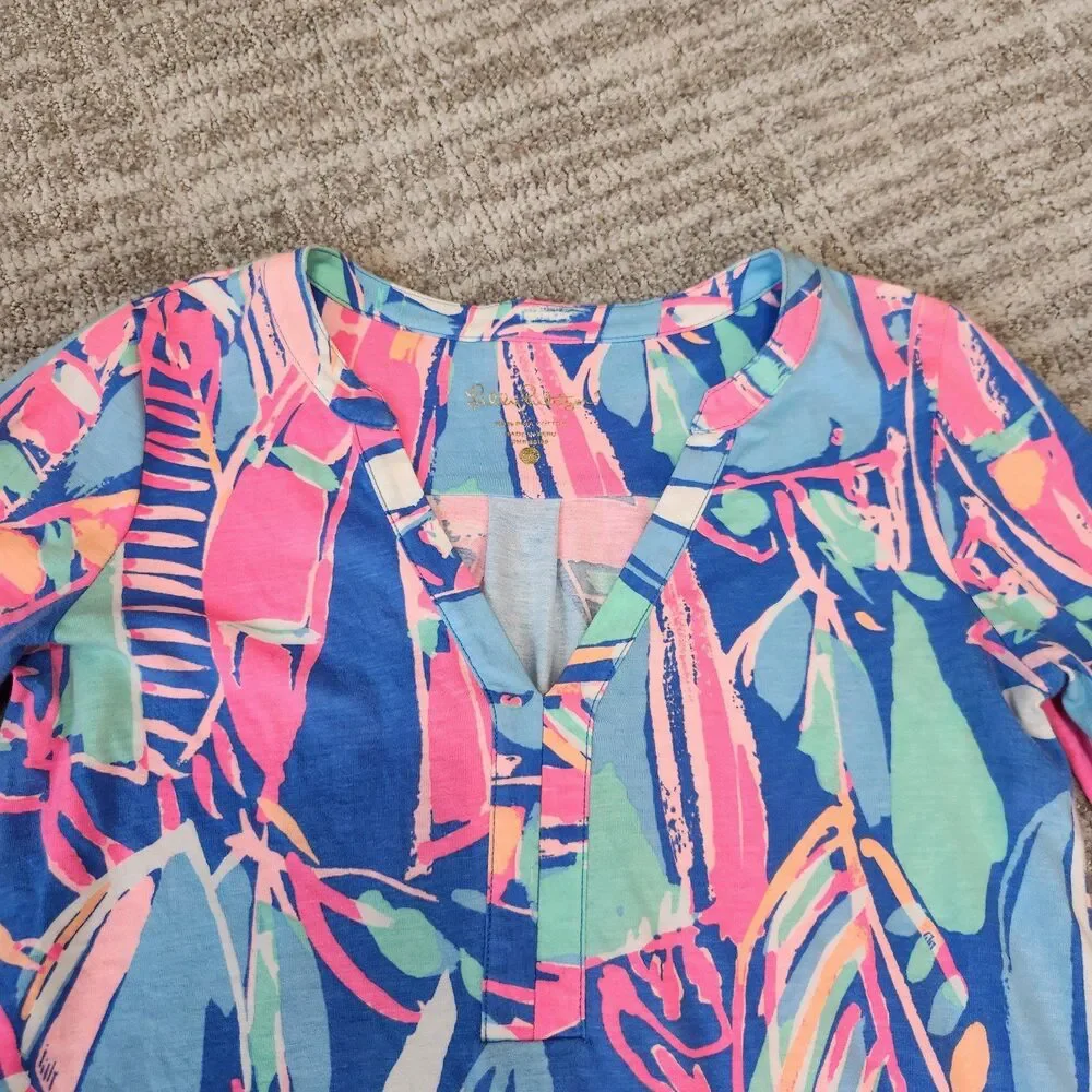 Lilly Pulitzer womens Ali Dress Out To Sea Pima Cotton 3/4 sleeve size XXS - Picture 8 of 9